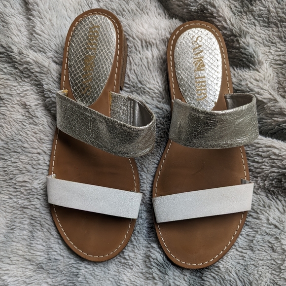 Sam & Libby silver and white slide sandals 7.5 - Picture 3 of 7